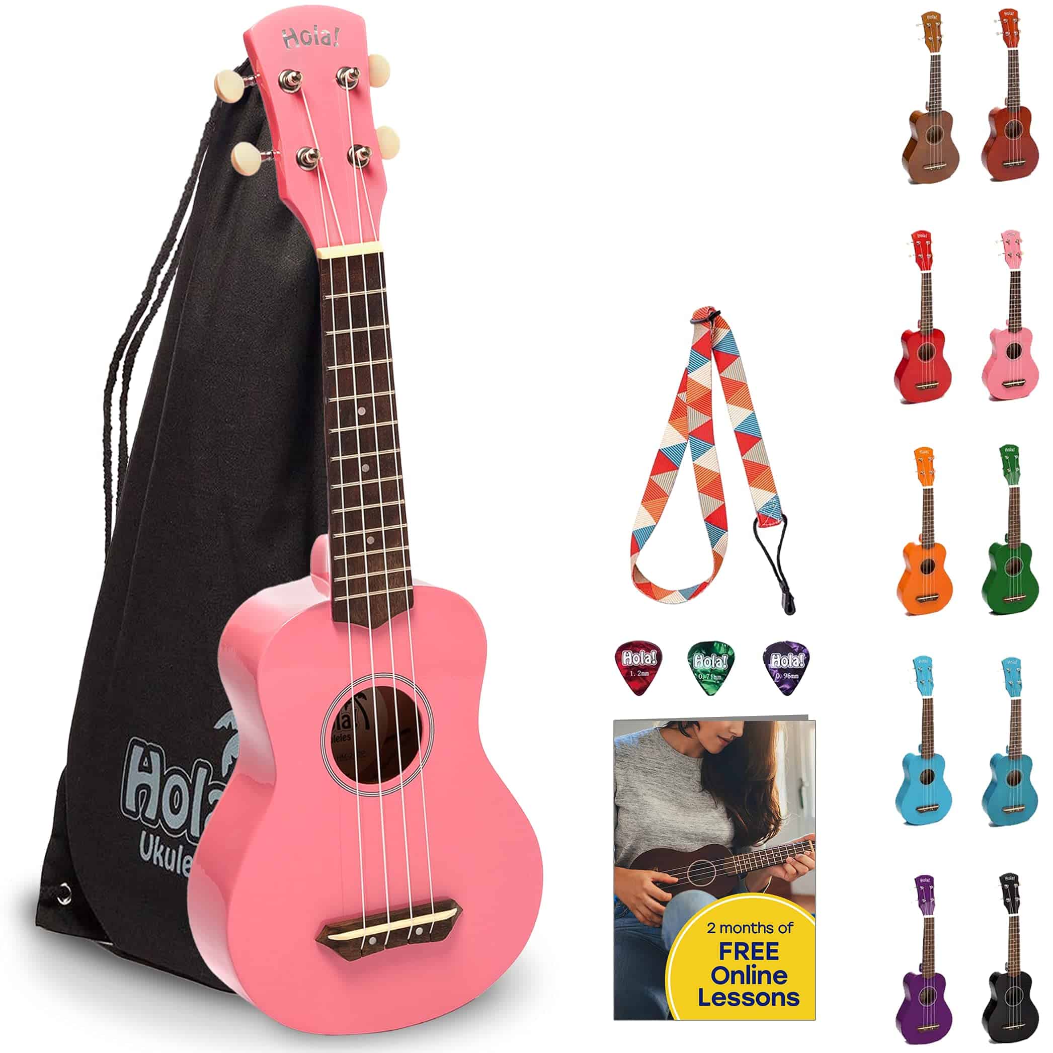 ¡Hola! Music HM-21PK - Ukelele Soprano con Bolsa de Tela,