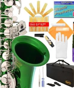 Saxofón Alto Lazarro 370-GR - Verde/Plata - 11 Cañas, Libro