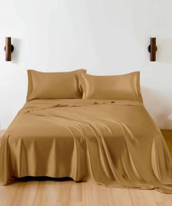 Juego de sábanas de seda 100% de mora -Oro Metálico