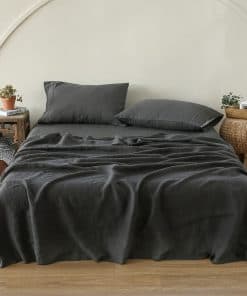 Juego de Sábanas de Lino Lavado 100% -Gris Oscuro