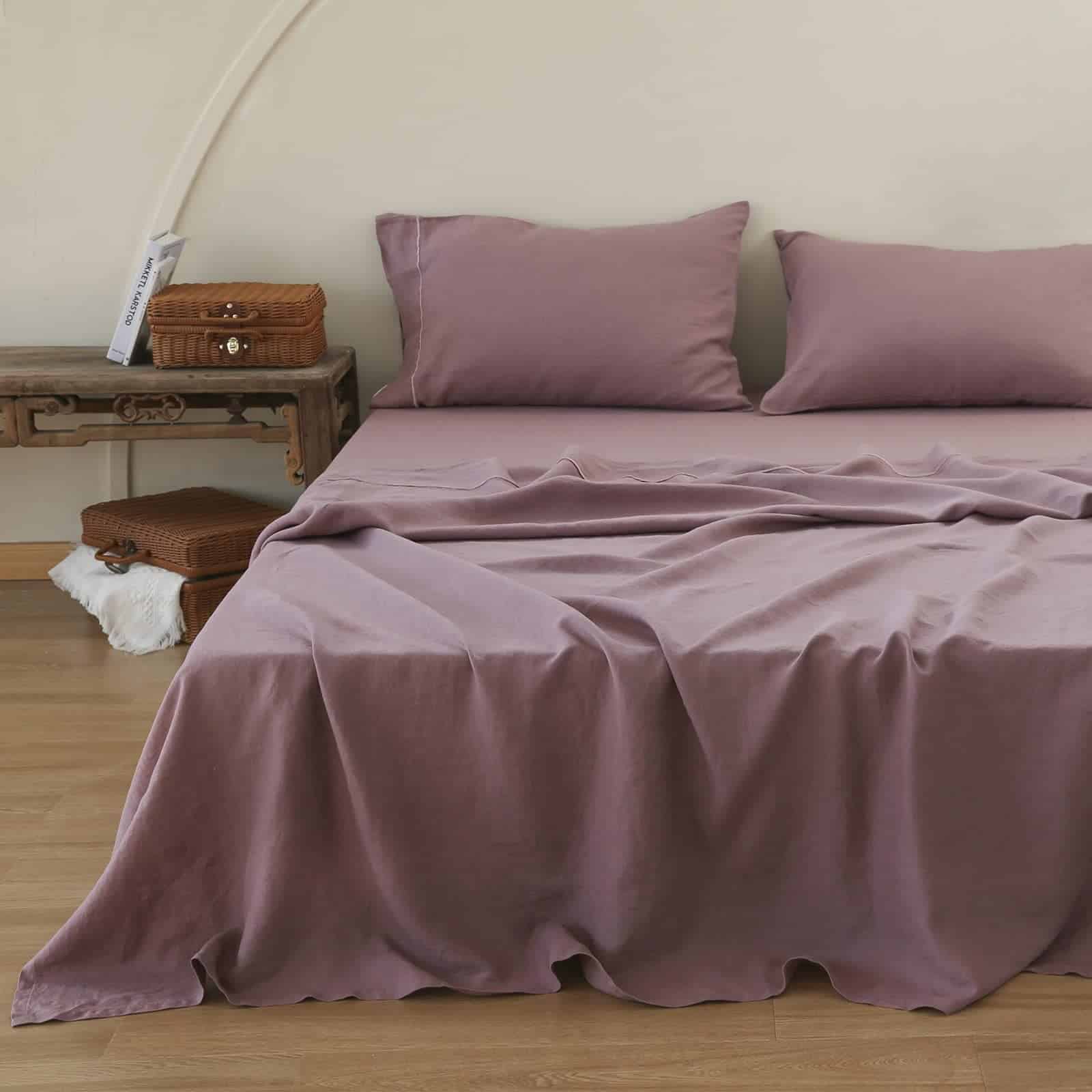 Juego de Sábanas de Lino Lavado 100% -Morado