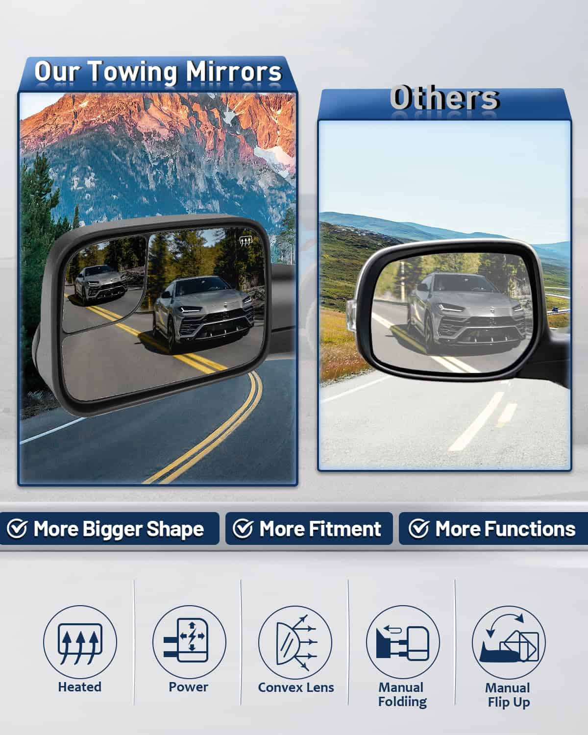 Espejos de Remolque ECCPP aptos para 02-08 para Dodge Ram - Imagen 3