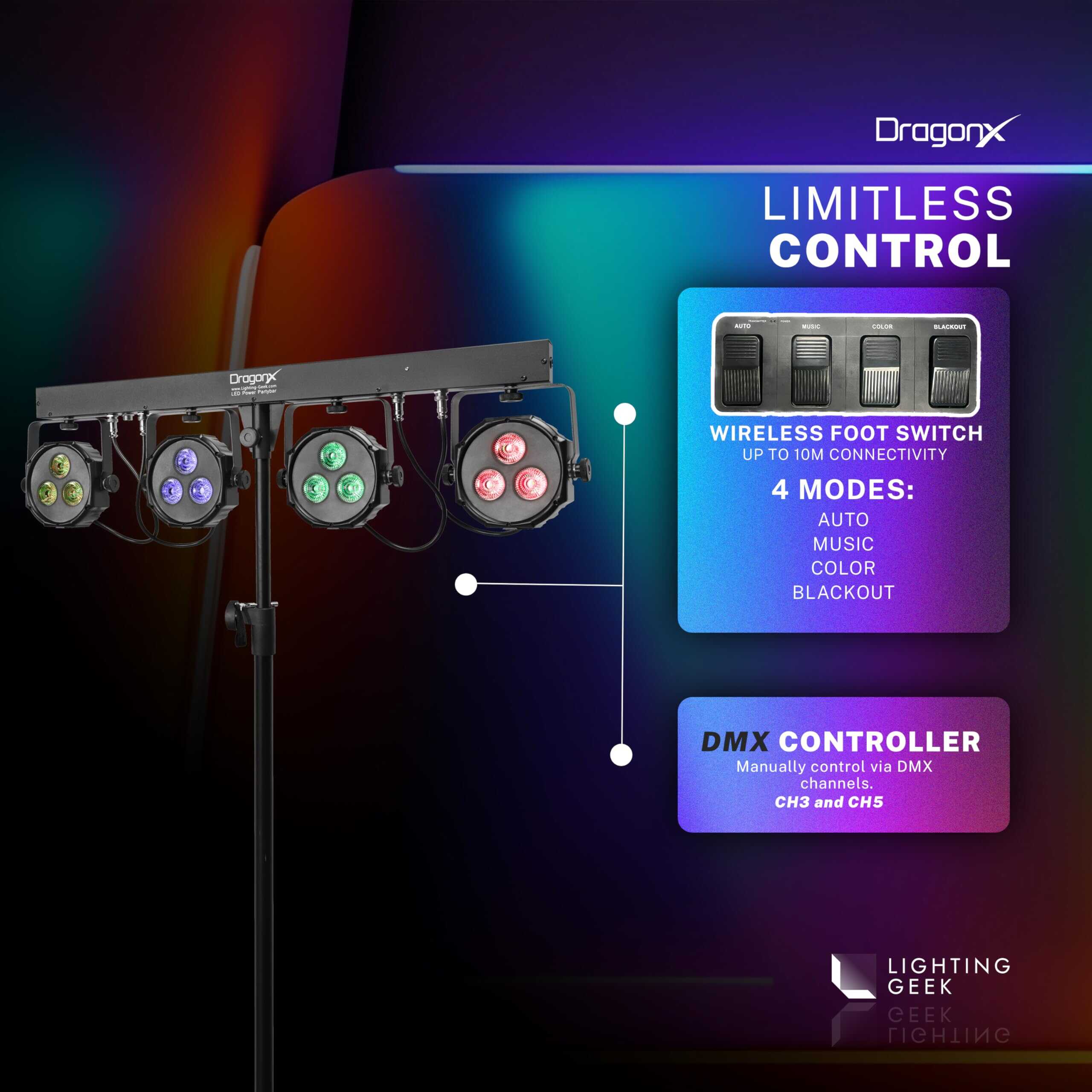 Soporte de Luces DragonX DJ, Luz Eléctrica con 4 Barras - Imagen 5