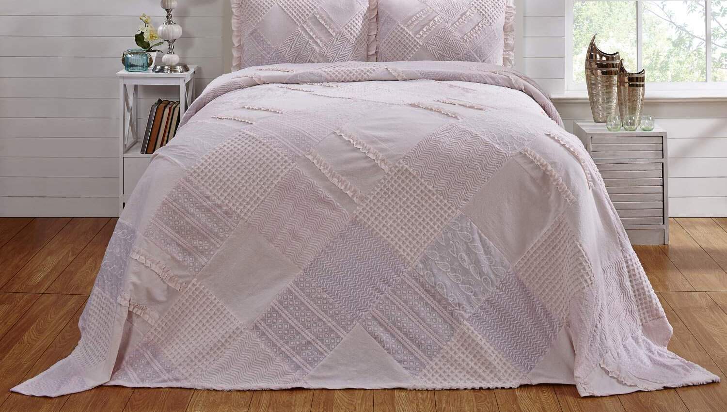 Colcha de cama acolchada de parches de chenilla rizada