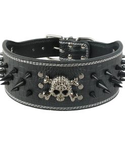 Collar de Perro de Cuero con Púas Negras Afiladas de 3