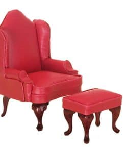 Silla con Otomana en Miniatura para Casa de Muñecas en Rojo