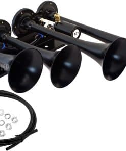 Claxon de Tren para Camión/Coche. 4 Trompetas Negras. Súper