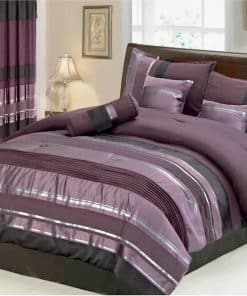 Juego de Edredón Oversize de Chenille a Rayas en Morado