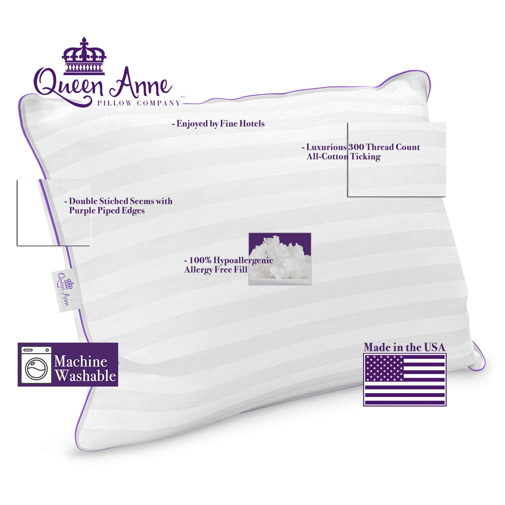 Almohada de poliéster de lujo Queen Anne Majesty Down - - Imagen 4
