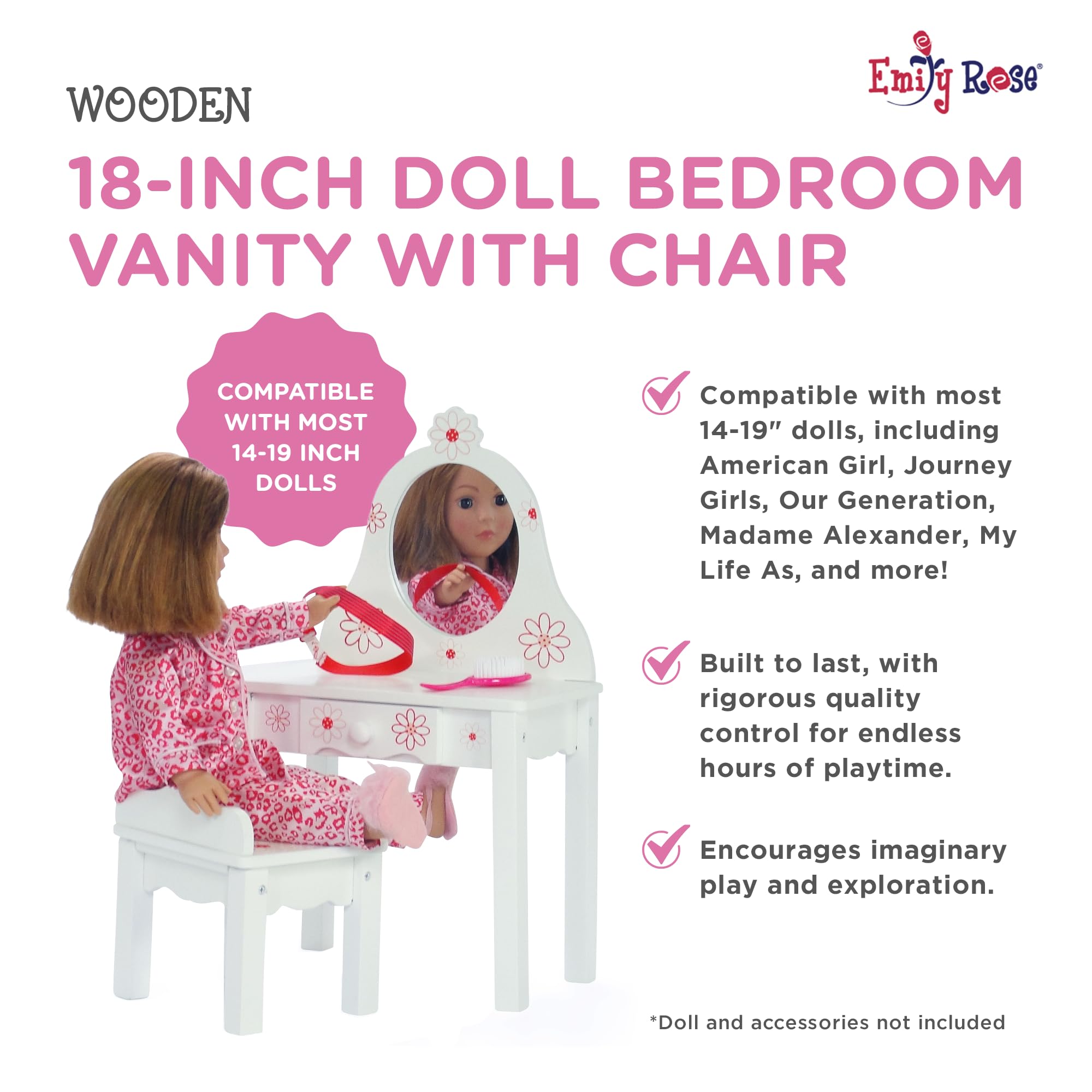 Muebles de Muñeca Emily Rose | Tocador con Silla - - Imagen 3