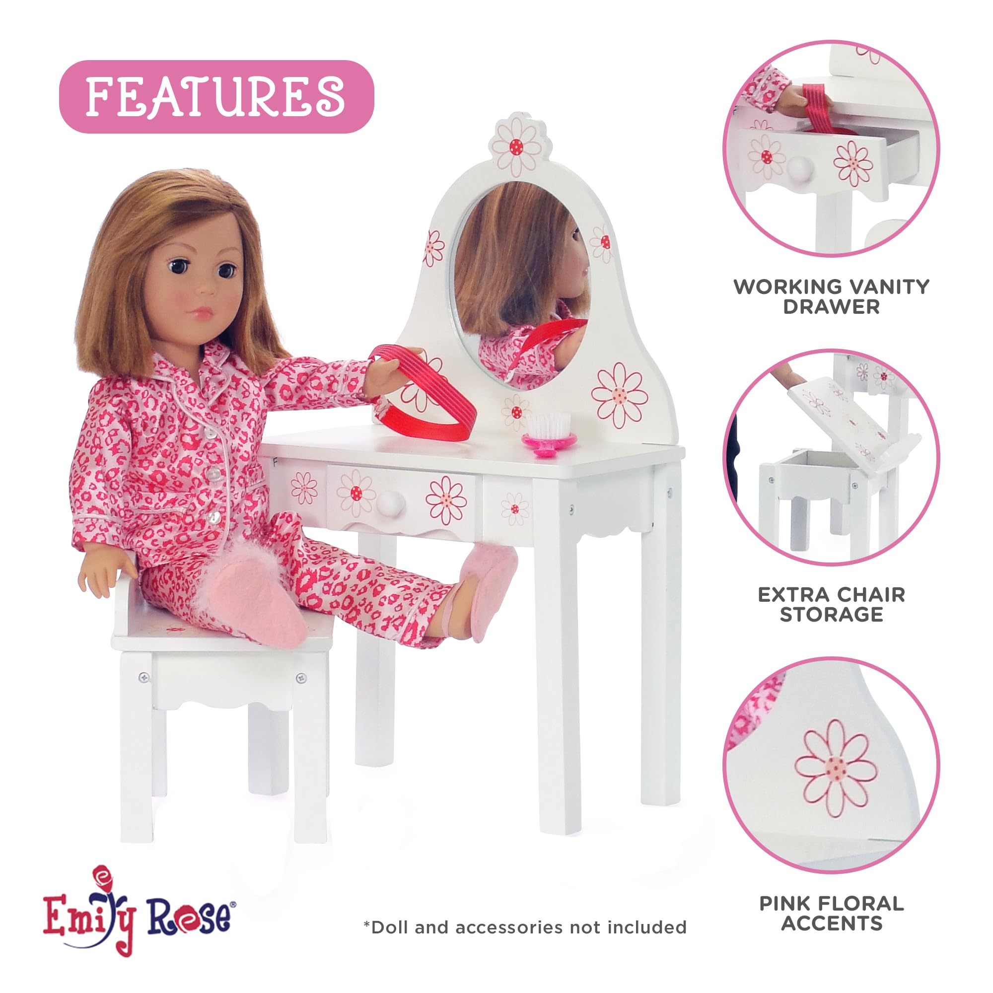 Muebles de Muñeca Emily Rose | Tocador con Silla - - Imagen 4