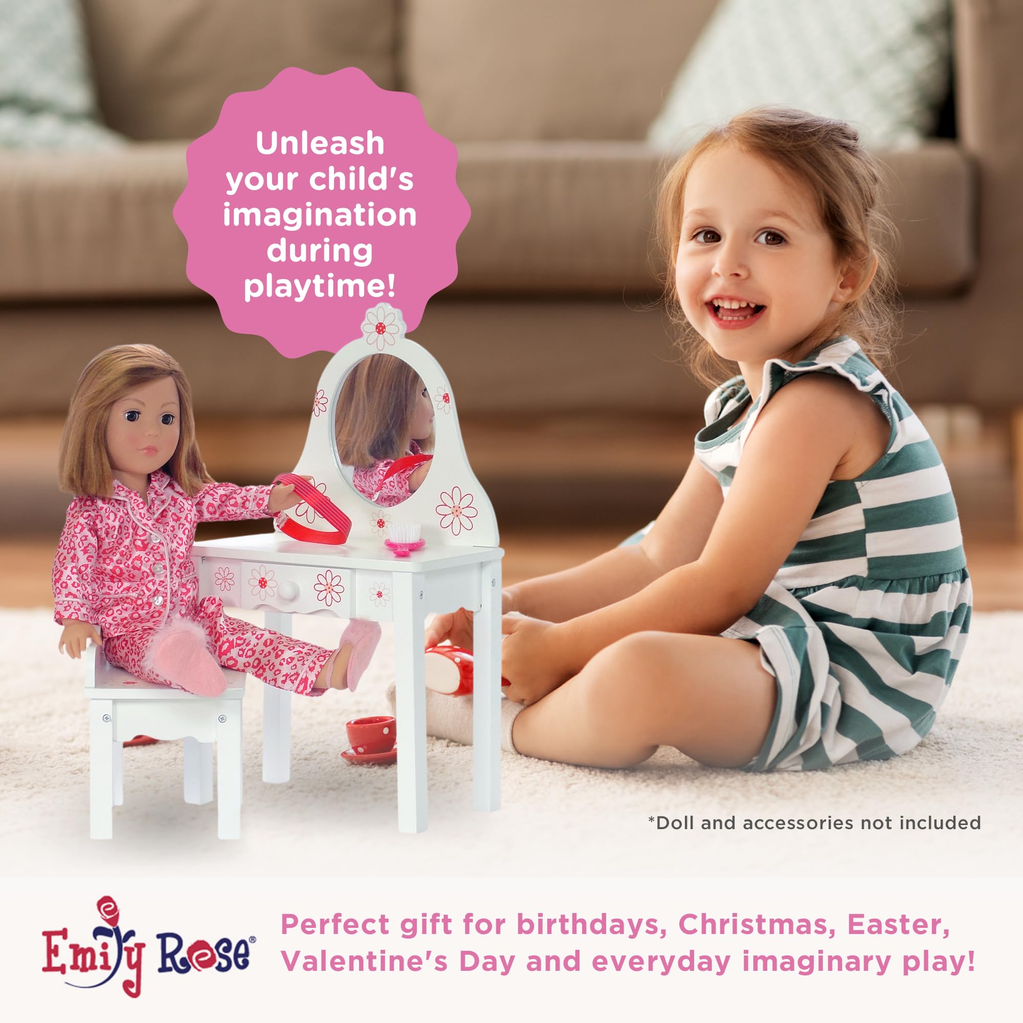 Muebles de Muñeca Emily Rose | Tocador con Silla - - Imagen 6