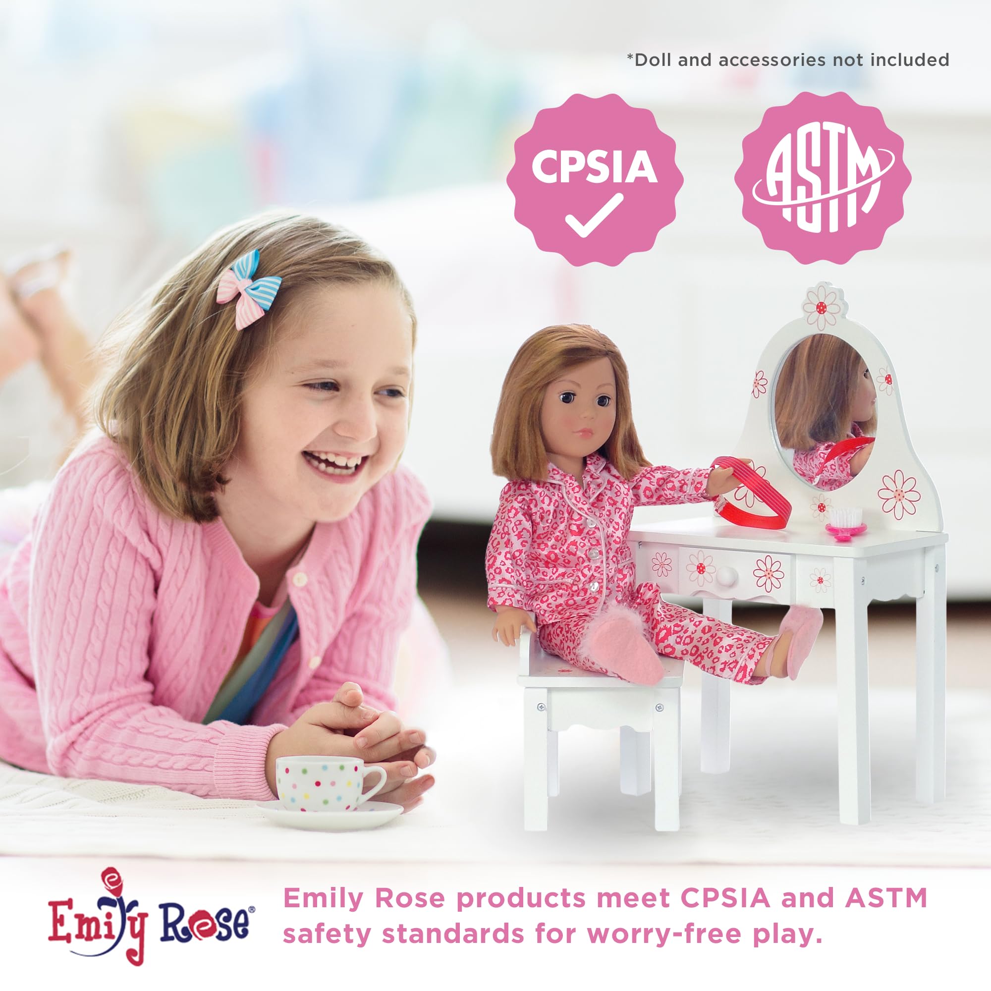 Muebles de Muñeca Emily Rose | Tocador con Silla - - Imagen 7