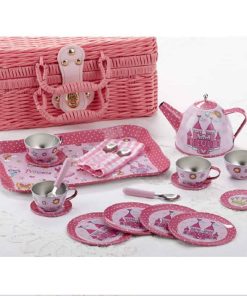 Juego de té de lata Delton de 19 piezas en cesta, Castillo