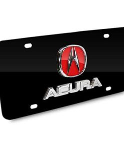 Placa de Matrícula Negra con Logo 3D Rojo y Nombre de Acura