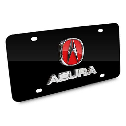 Placa de Matrícula Negra con Logo 3D Rojo y Nombre de Acura