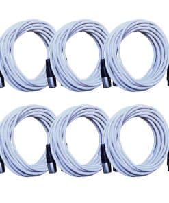 Paquete de 6 Cables de Micrófono XLR de 25 Pies en Blanco -