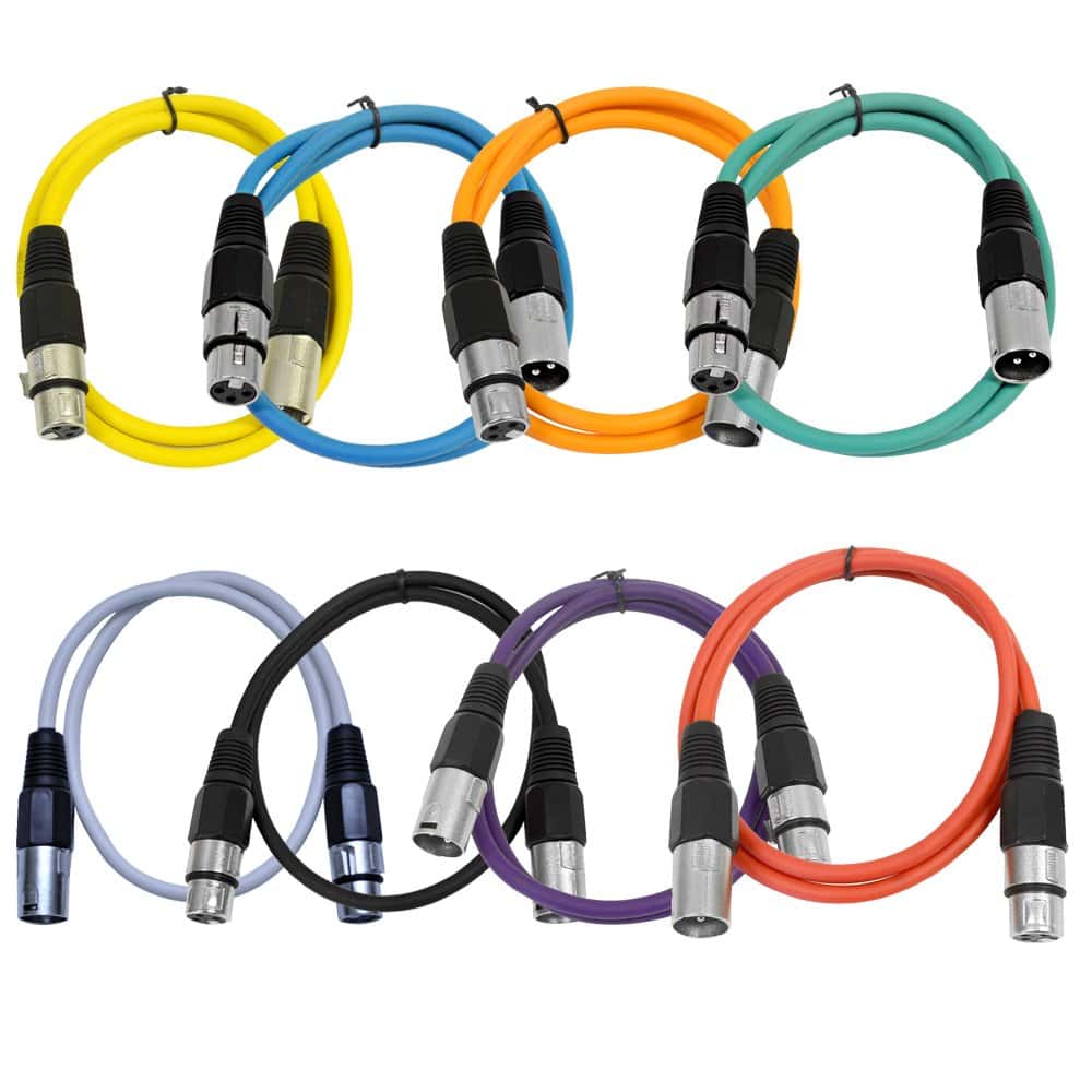 Seismic Audio - Pack de 8 Cables de Conexión XLR de 3 Pies