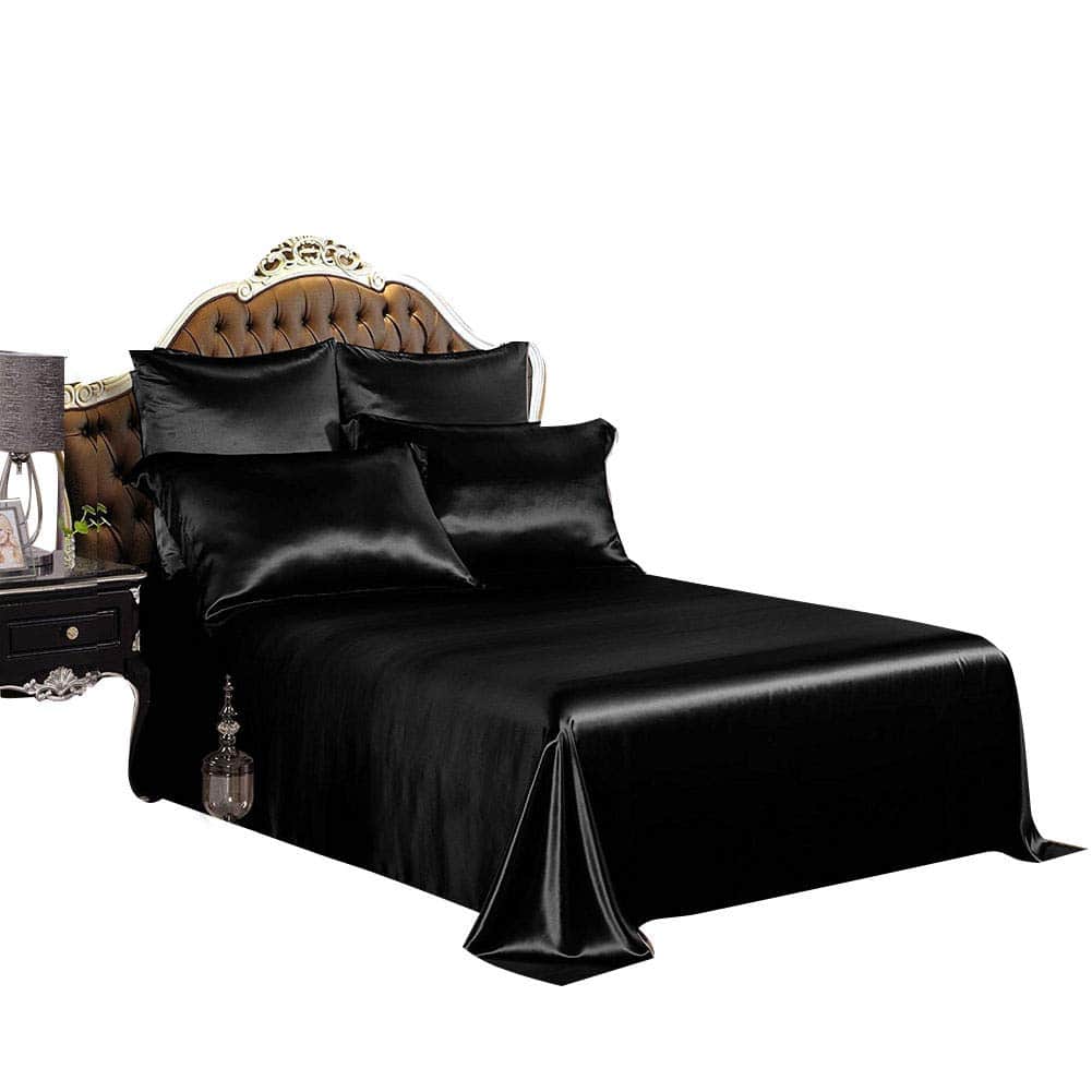 Sábana Plana de Seda Pura THXSILK, 100% -Negro