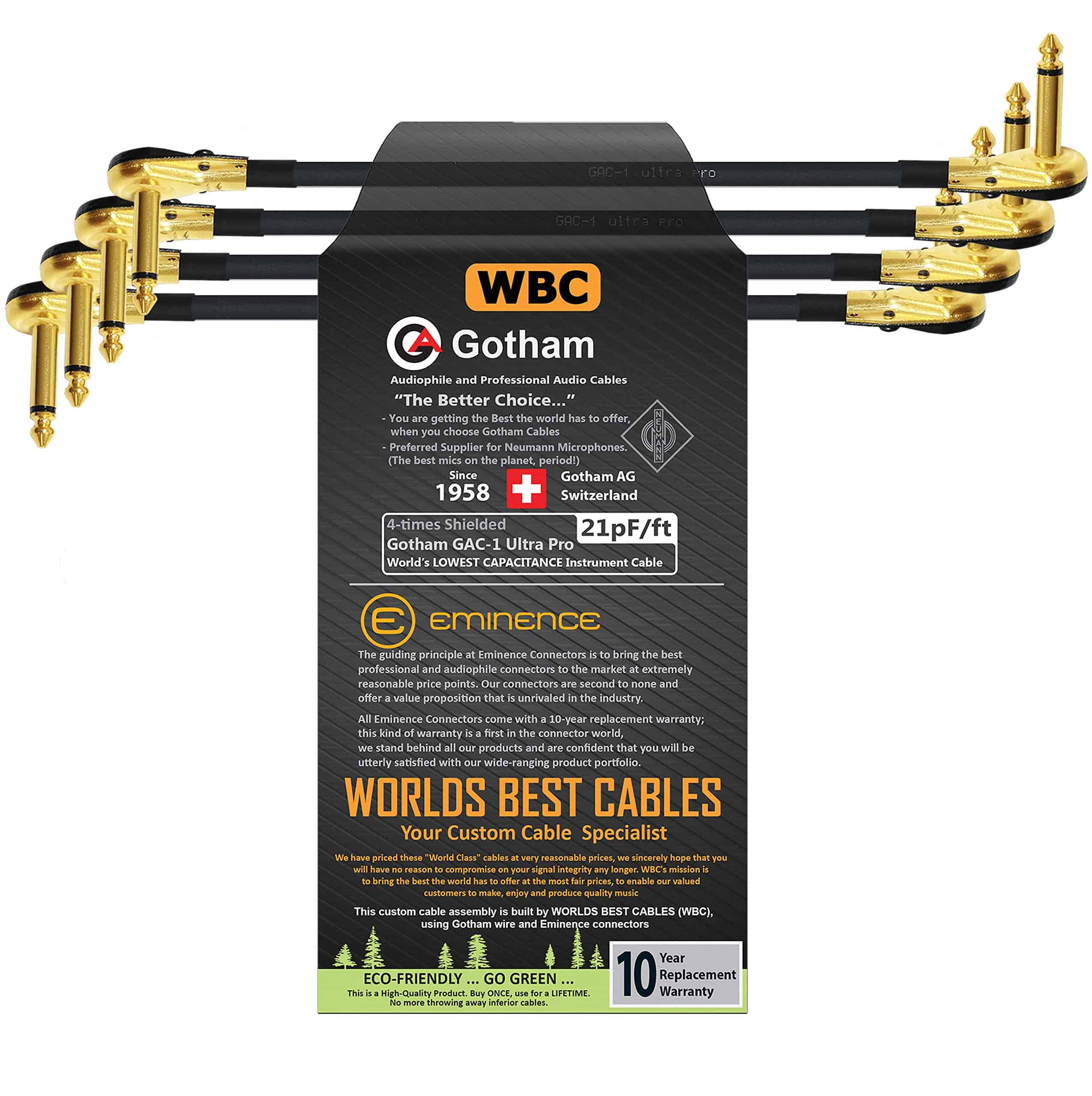 WORLDS BEST CABLES 4 Unidades - 2 Pies - Gotham GAC-1 Ultra