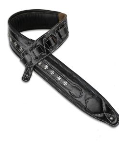 Correa de guitarra acolchada de cuero negro liso de primera