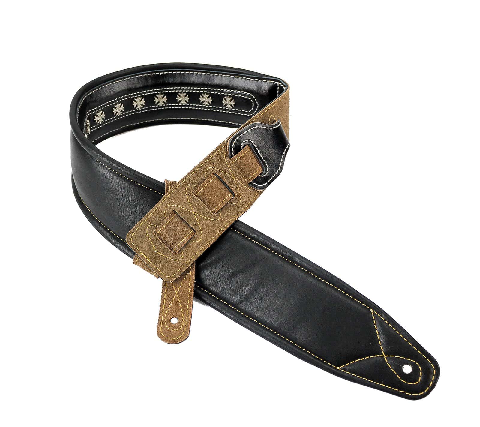 Correa de guitarra acolchada de cuero negro liso de primera - Imagen 7