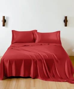 Juego de sábanas de seda 100% de mora -Rojo