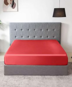 Sábana Ajustable de Seda Natural THXSILK, -Rojo