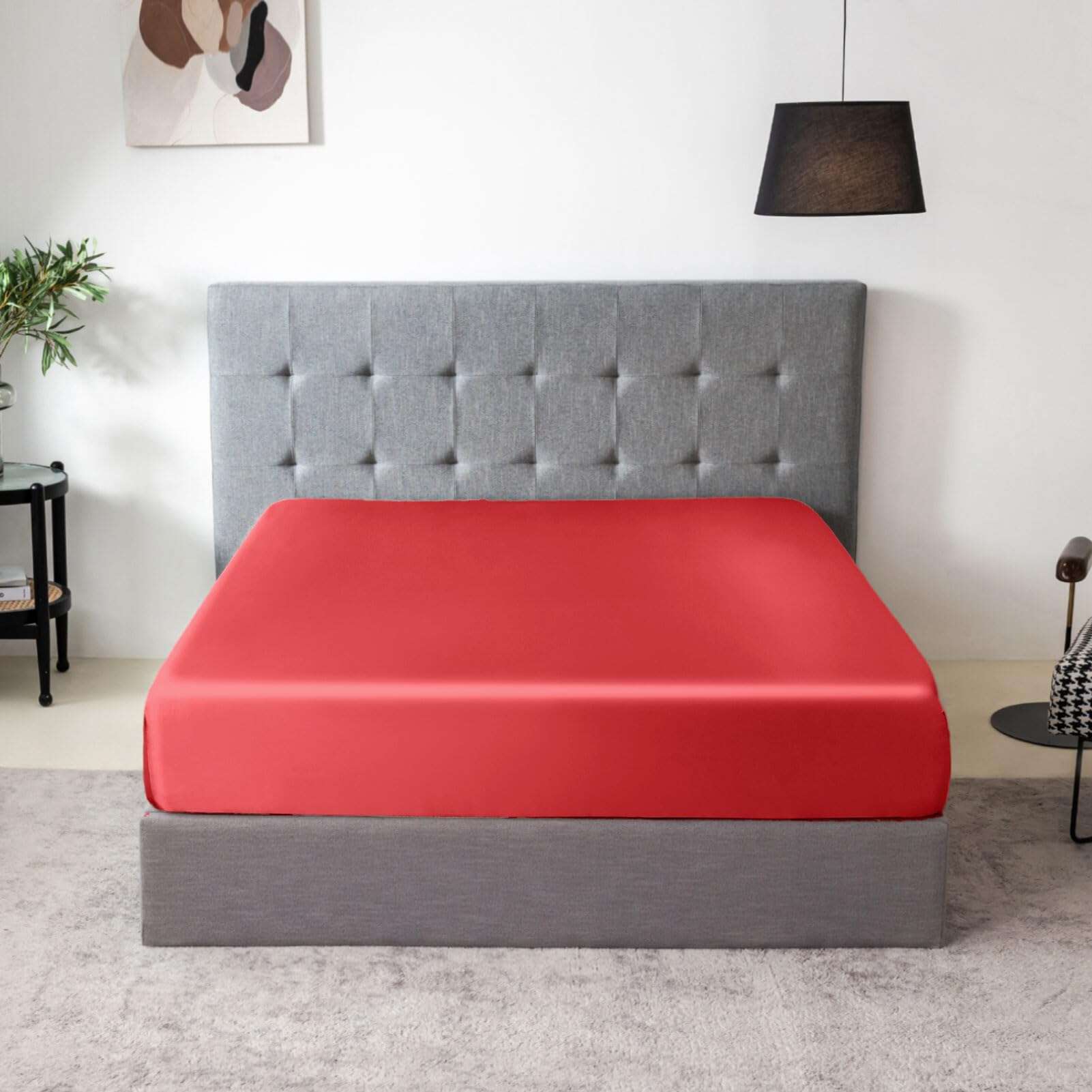 Sábana Ajustable de Seda Natural THXSILK, -Rojo