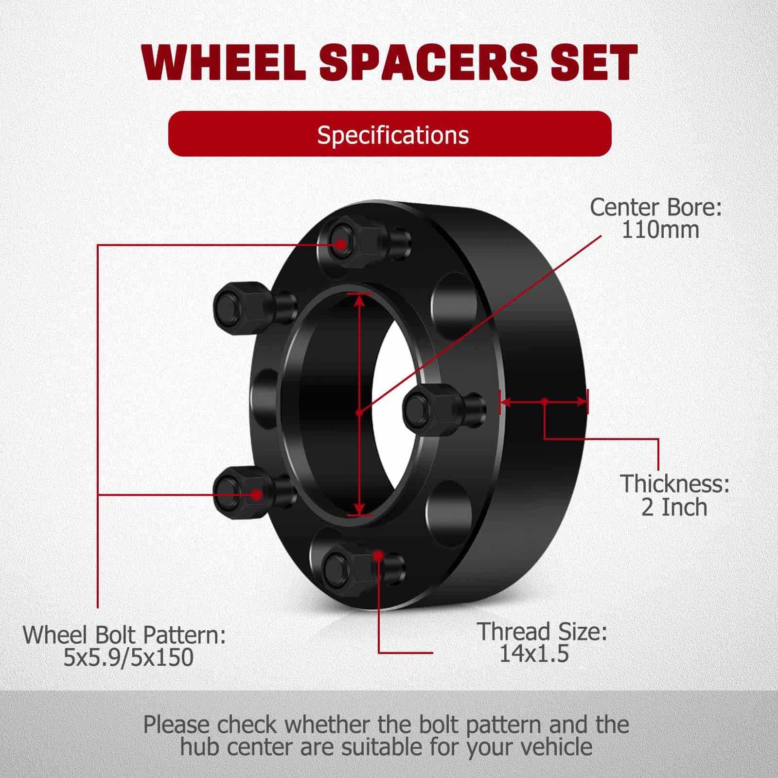 GDSMOTU 4Pcs Separadores de Rueda de 5 Pernos, 5x150/5x5.9 - Imagen 3
