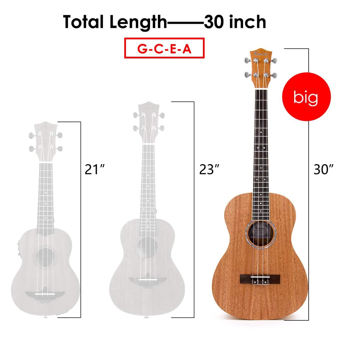 Ukelele Barítono Kmise 30 Pulgadas de Caoba 4 Cuerdas - Imagen 7