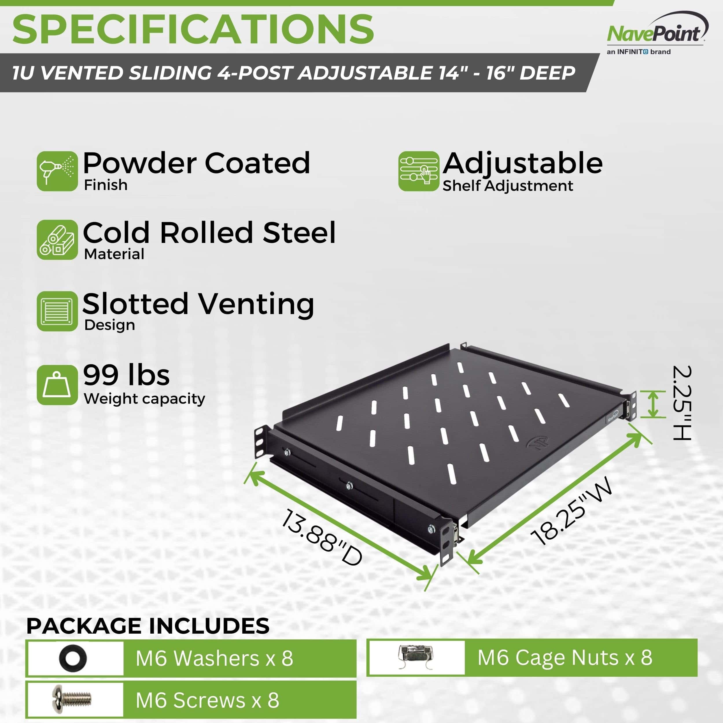 Estante de servidor deslizante de 4 postes, acero laminado - Imagen 3