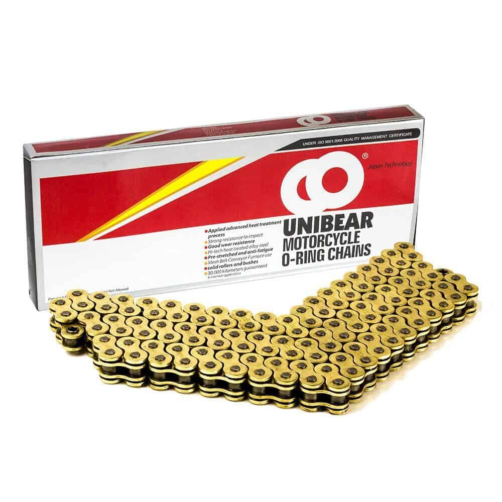 Cadena de motocicleta Unibear O-Ring 520 120 Links, DORADA,
