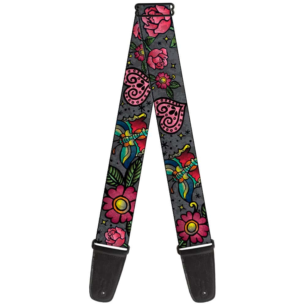 Correa de guitarra Buckle-Down Love Kills Close Up Gris 2