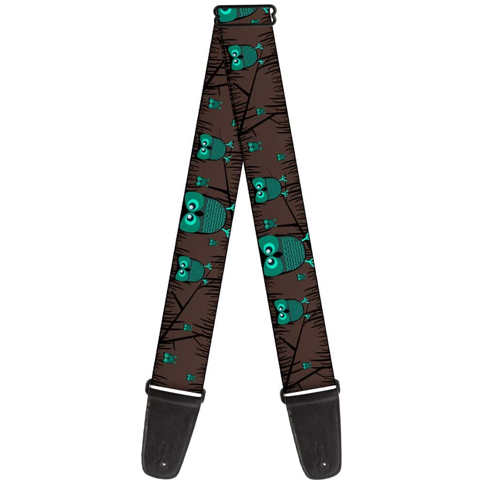 Correa de guitarra Buckle-Down Búhos en Árboles Turquesa de