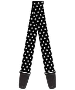 Correa de Guitarra Mini Estrellas3 Negra Blanca 2 Pulgadas