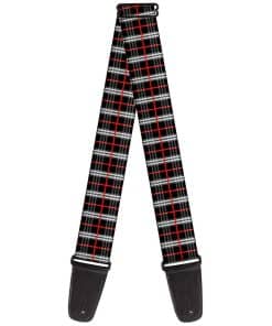 Correa de guitarra a cuadros negro y rojo de 2 pulgadas de