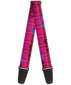 Correa de guitarra con estampado de cuadros rosa, negro,