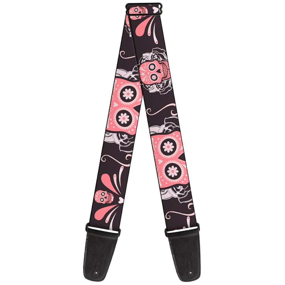 Correa de guitarra Buckle-Down Sugar Skulls Gris Rosa 2