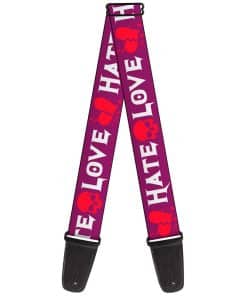 Correa de guitarra Buckle-Down Love Hate Morada Blanca