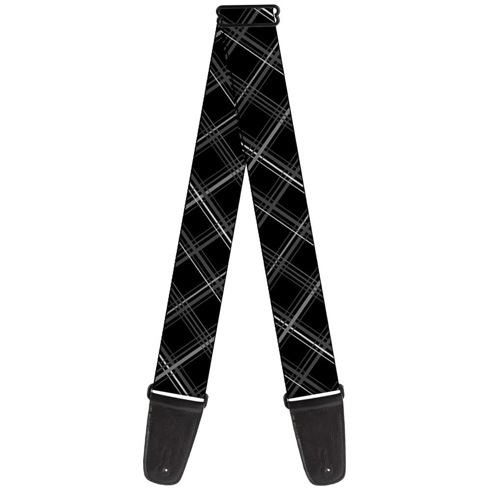 Correa de guitarra Buckle-Down a cuadros X negro y gris de