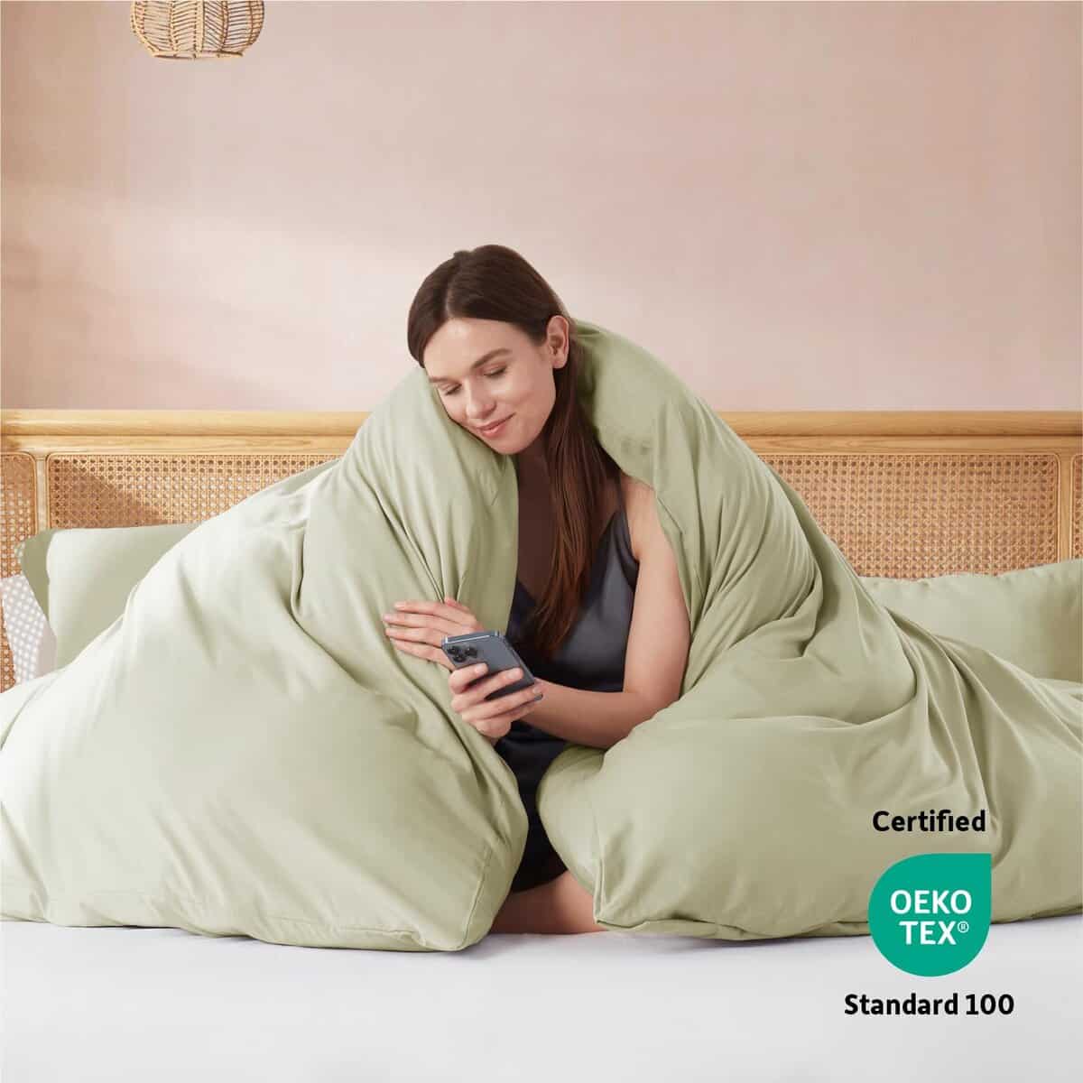 Funda Nórdica Queen Size Color Verde Salvia Claro - Juego - Imagen 4