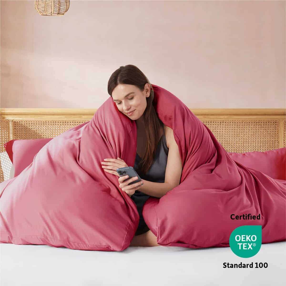 Nestl Funda de Edredón Color Rojo Borgoña Tamaño Queen - - Imagen 4