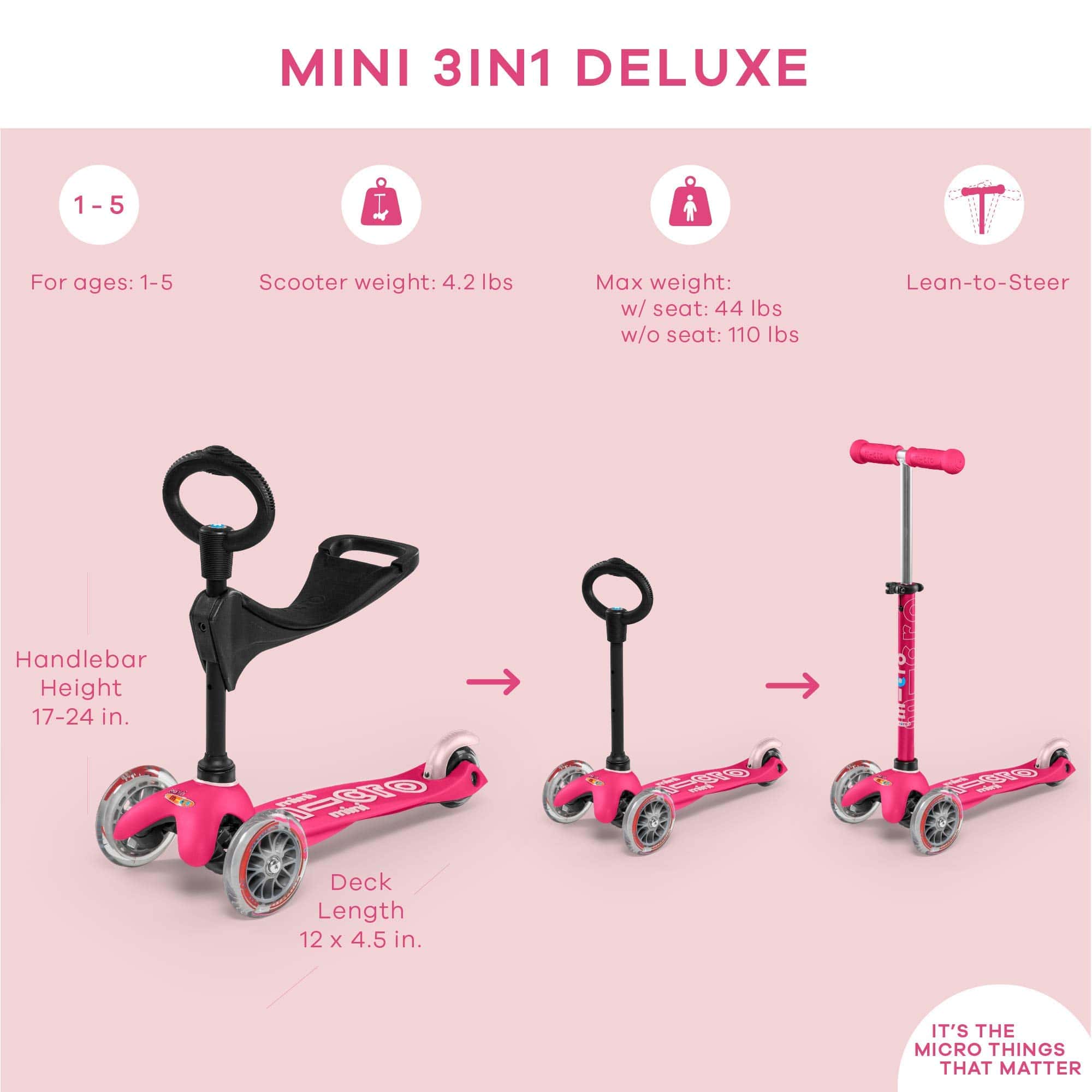 Mini 3in1 Deluxe Scooter de Micro para Niños de 12 Meses a - Imagen 3