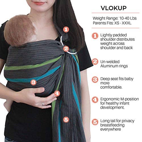 Portabebés Vlokup Ring Sling, Portador de bebé de algodón - Imagen 3