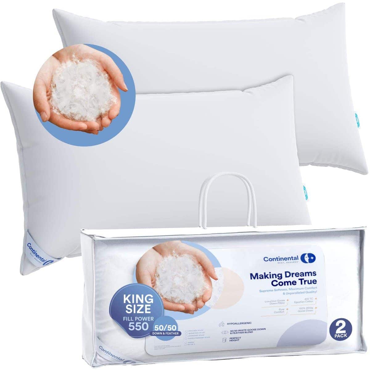 Almohadas de Plumas de Ganso 50/50 Continental Bedding -