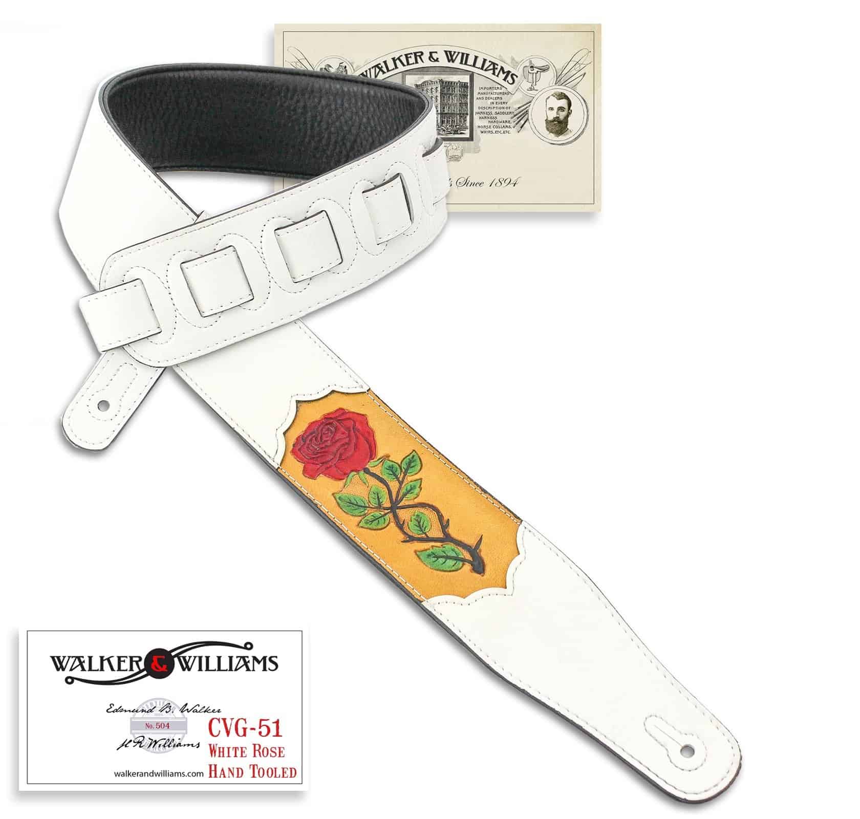 Correa de cuero blanco Walker & Williams CVG-51 con diseño