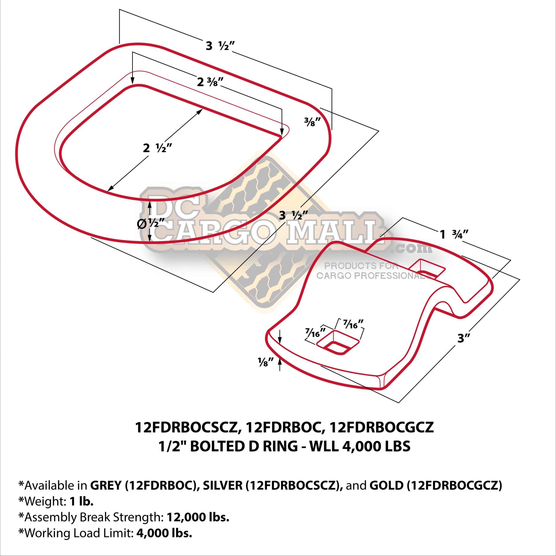 Anclajes de Amarre en D de Acero Galvanizado DC Cargo 1/2" - Imagen 7
