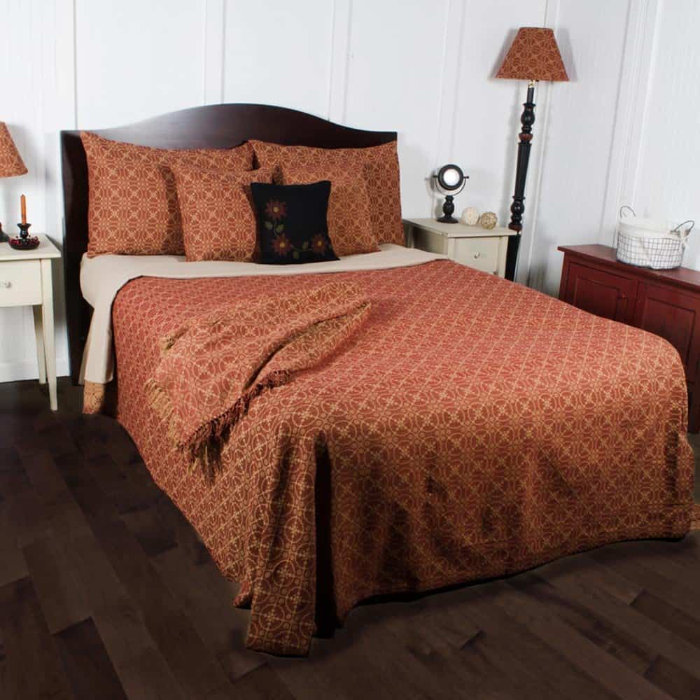 Cobertor de Cama Gemelo Marshfield Jacquard Barn Red & Tan