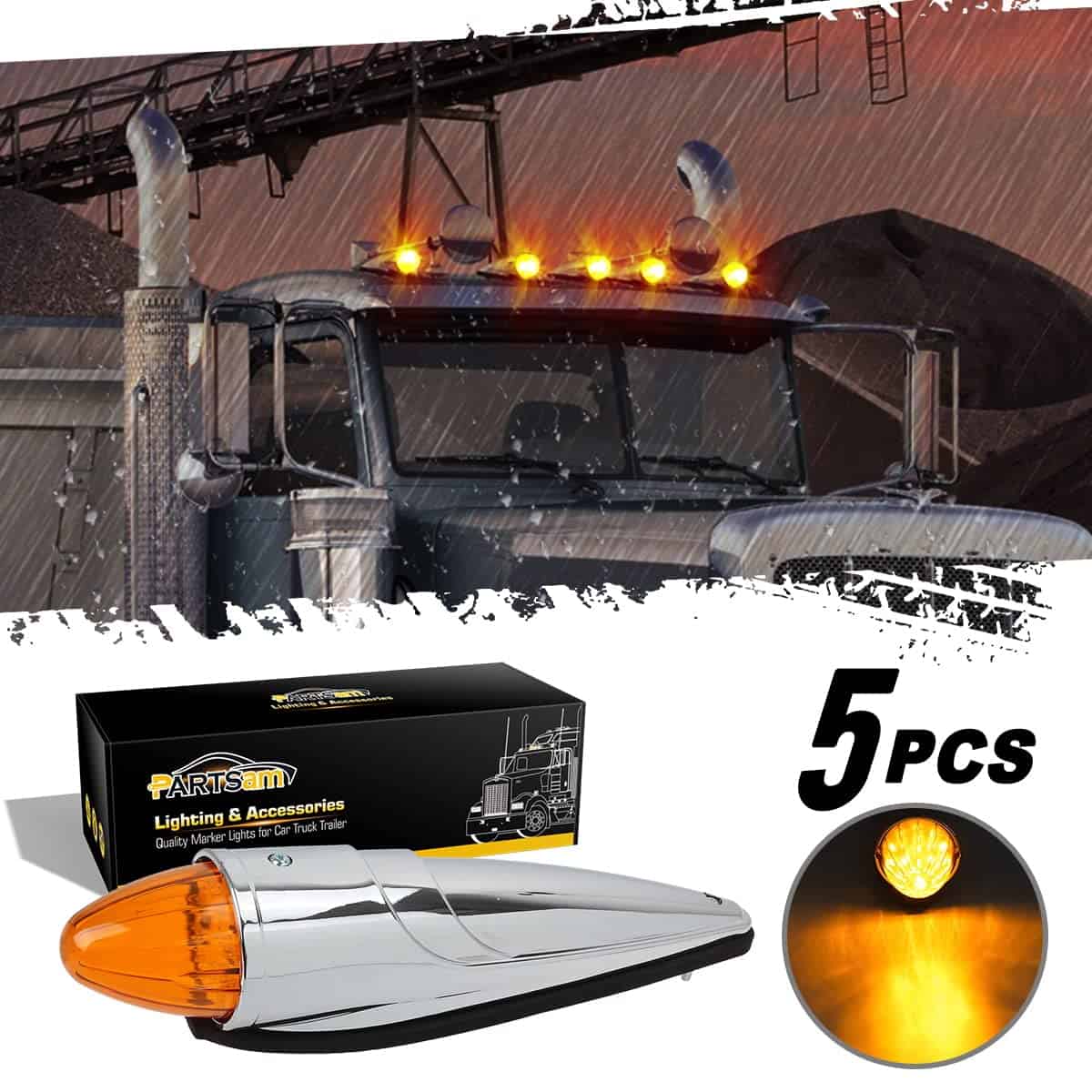 Partsam 5PCS 17 LED Ámbar Tapa de Marcador de Cabina Techo - Imagen 8